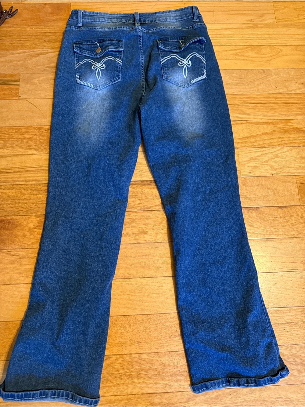 Women's Navy Flare Jeans with Embroidered Back Pockets